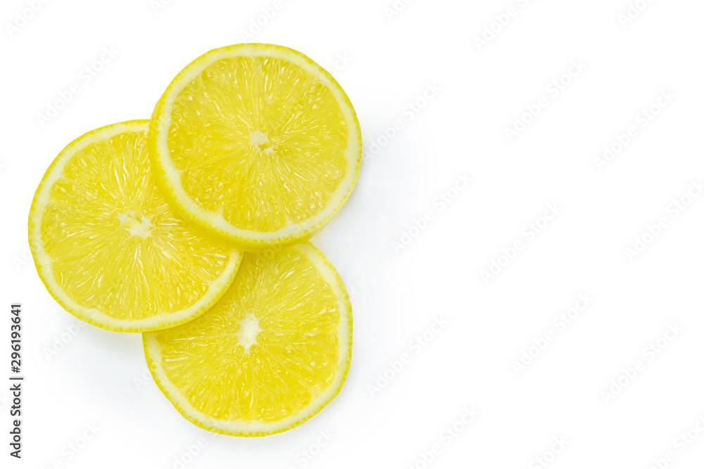Lemon isolate round slices on a white background, citrus in clipping