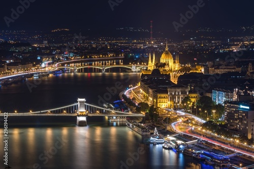 Budapest bridges at night