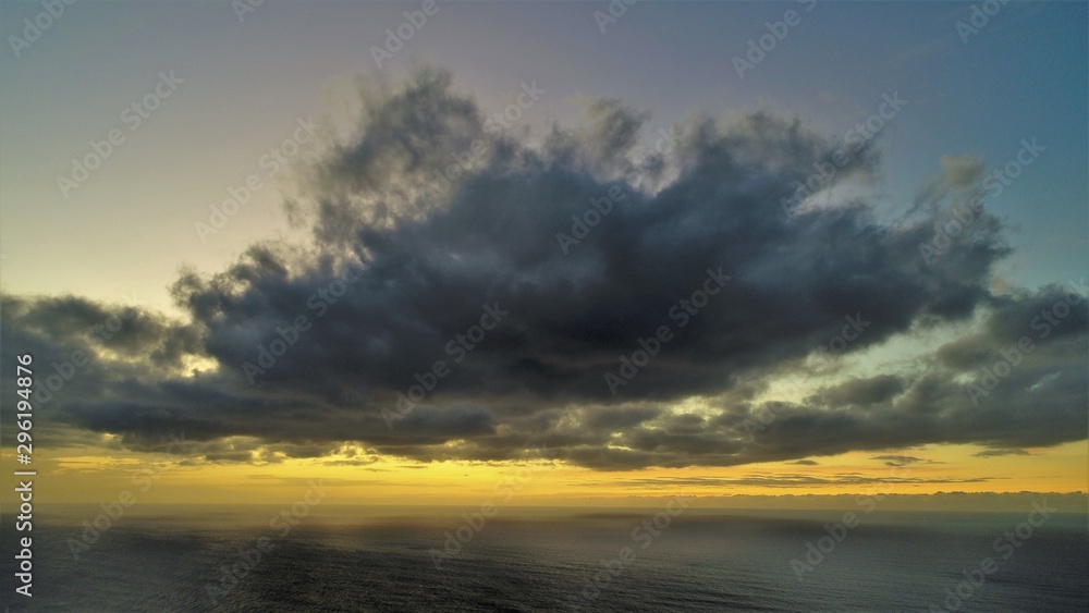 sunset stroking the clouds the sky the earth and the sea