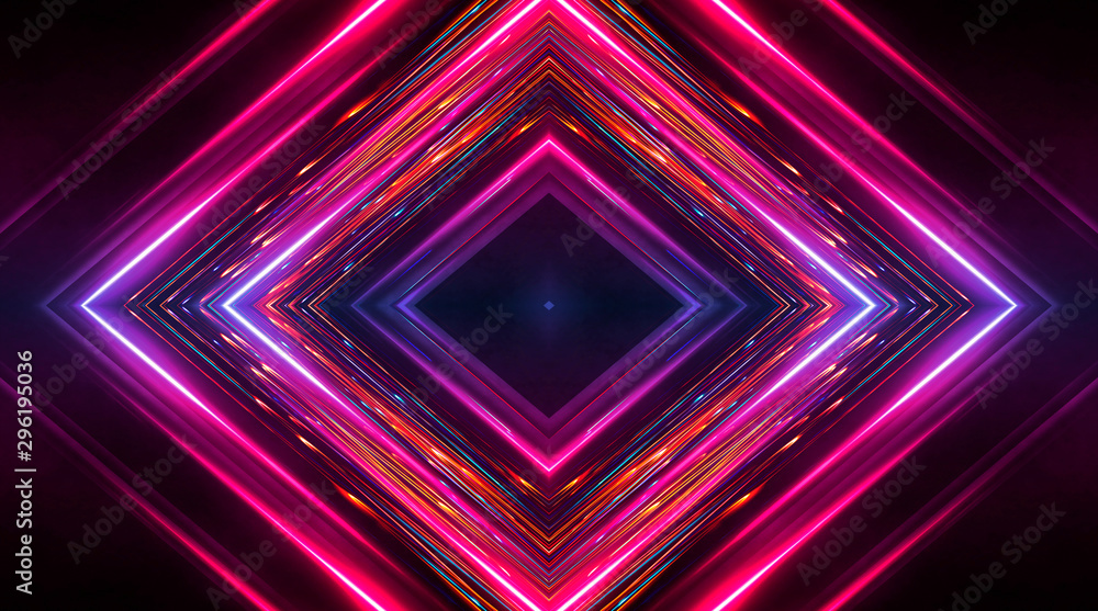 Dark abstract futuristic background. Neon lines, glow. Neon lines, shapes. Pink and blue glow. Dark abstract futuristic background. Neon lines, glow. Neon lines, shapes. Pink and blue glow.