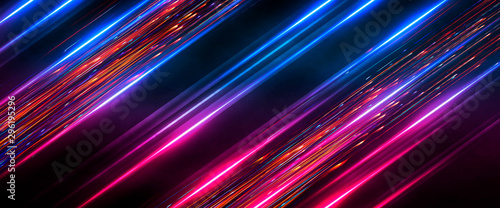 Dark abstract futuristic background. Neon lines, glow. Neon lines, shapes. Pi...