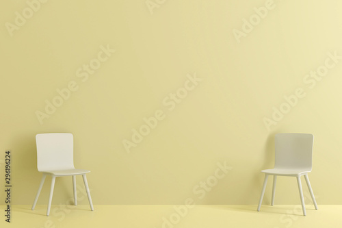 Fototapeta Naklejka Na Ścianę i Meble -  white chair in living room for interior or graphic backgrounds. Minimal style concept. pastel color style.