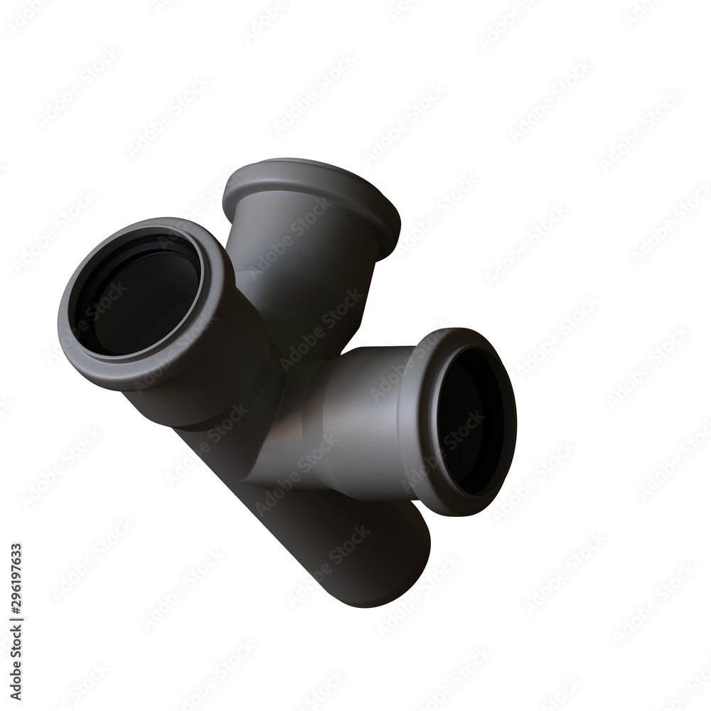 Plastic sewer pipe grey on white background, isolated. 3D rendering of excellent quality in high resolution. It can be enlarged and used as a background or texture. Plastic sewer pipe grey on white background, isolated. 3D rendering of excellent quality in high resolution. It can be enlarged and used as a background or texture.