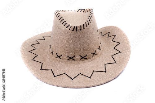 Cream/ sand color hat isolated on white. Beautiful cream/ light brown women’s/men’s hat. Front view. Isolated on white background.