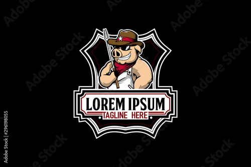 pig vector badge logo for barbecue food company photo