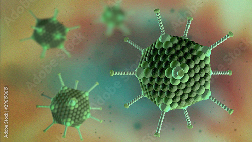 Virus cells of the adenovirus family in icosahedral shape - 3d illustration photo