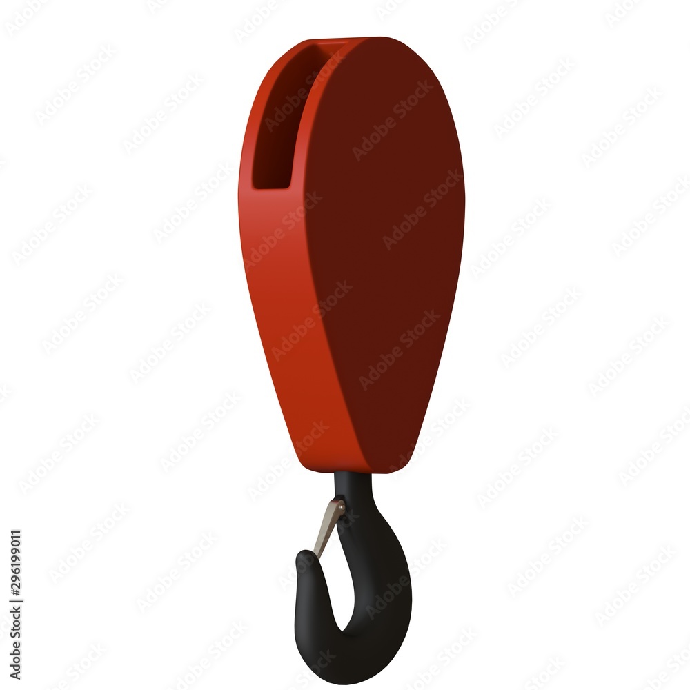 Red hook of a tower crane on a white background, isolate. 3D rendering of excellent quality in high resolution. It can be enlarged and used as a background or texture.