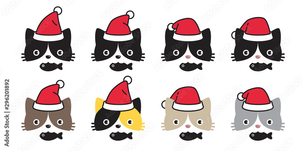 Obraz premium cat vector icon Christmas Sant Claus hat kitten logo symbol cartoon character illustration doodle design