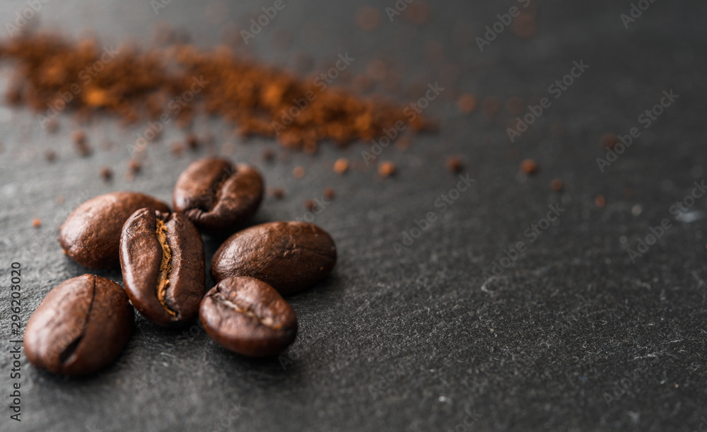 Close up macro photo of roasted coffee beans Close up macro photo of roasted coffee beans
