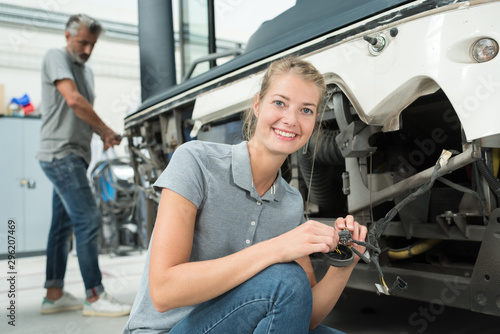 young female mechanic at work
