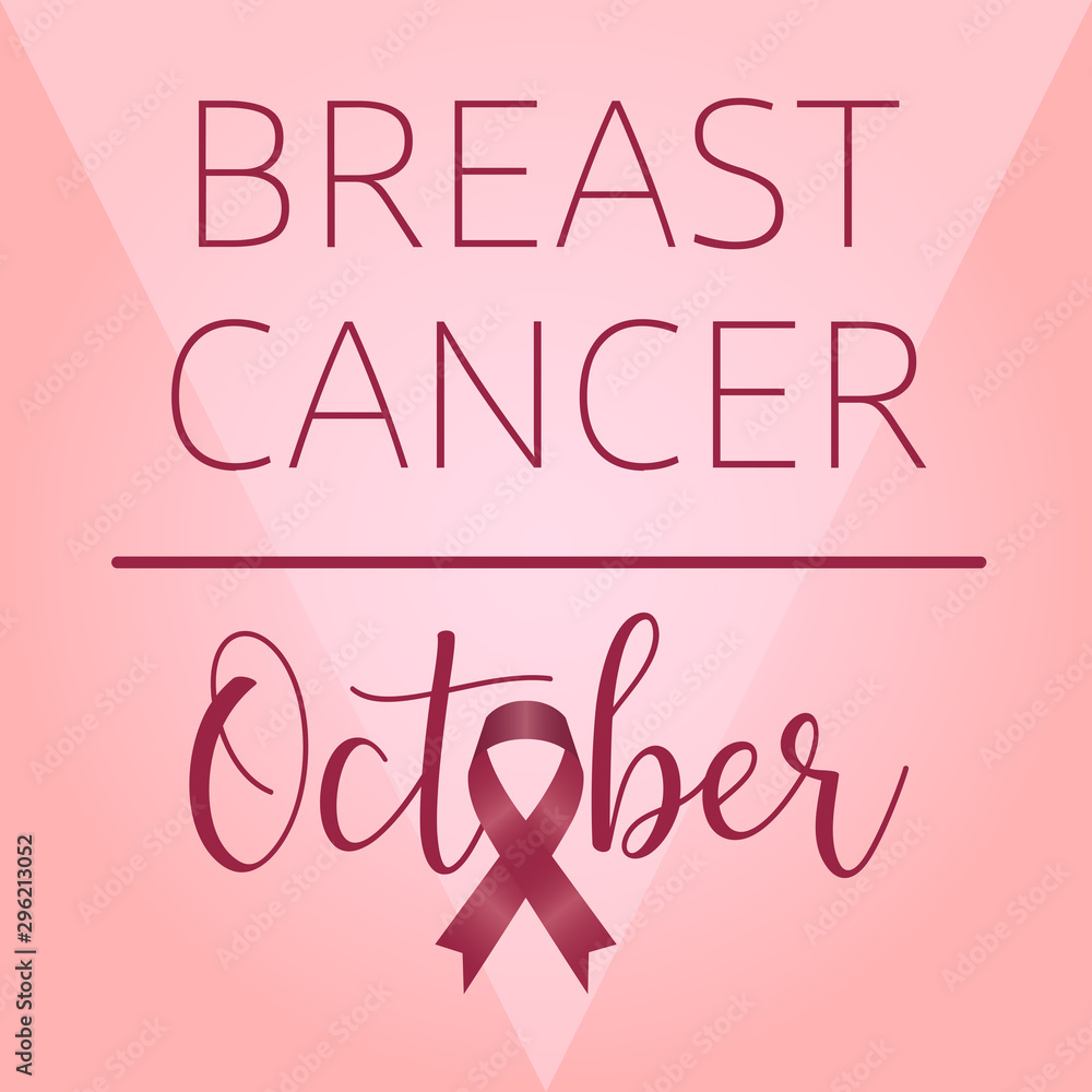 Breast cancer poster with a pink awareness ribbon - Vector illustration