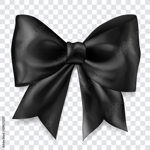 Beautiful big bow made of black ribbon with shadow on transparent background