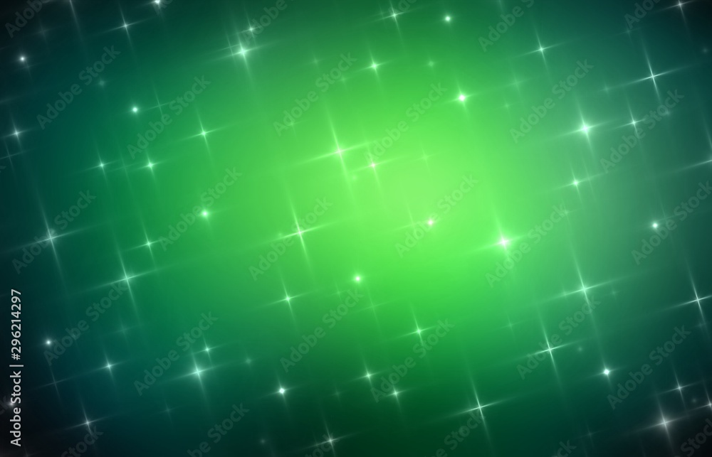 Magical stars on deep green background. Shade vignette. Amazing nature abstract template. Impressive secret fantastic illustration.