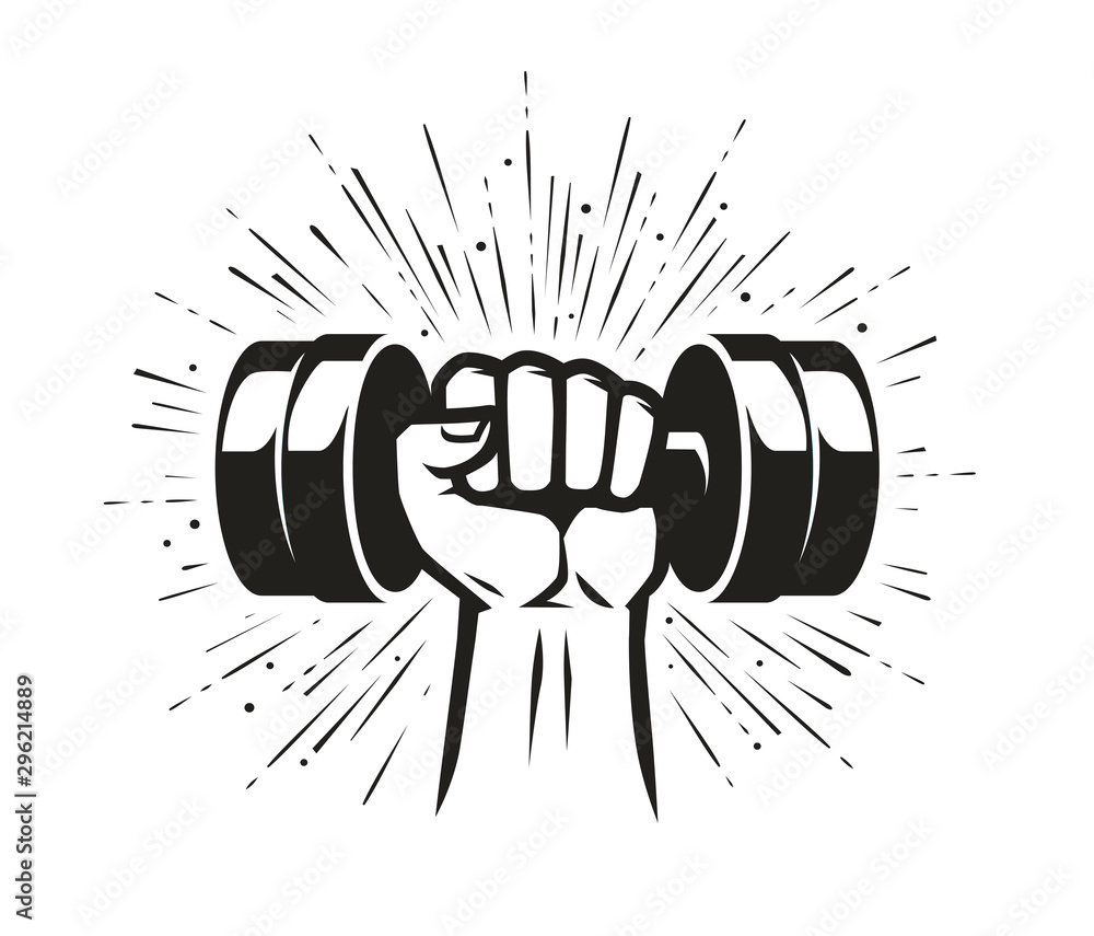 Stockvector Arm with dumbbell. Gym club fitness logo. Vector