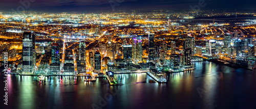 Aerial Jersey City panorama by night