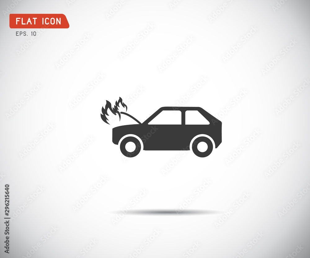 Obraz premium car fired Vehicle insurance Icon. Flat pictograph Icon design, Vector illustration.