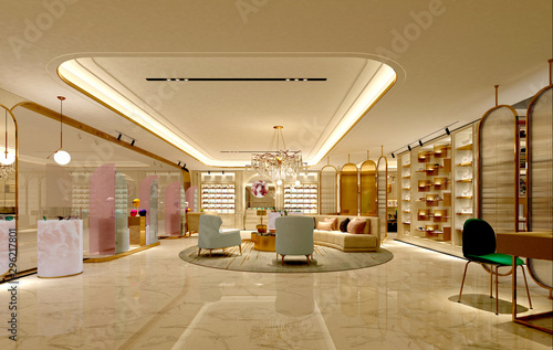 3d render of showroom, shop indoor. photo
