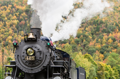 old steam engine fall foliage background