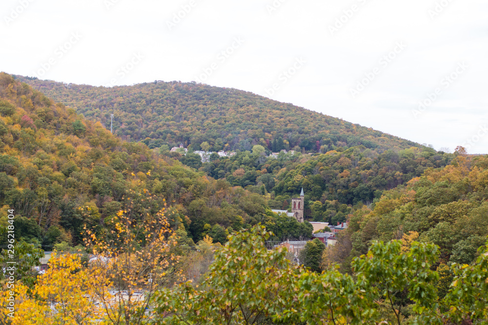 Obraz premium fall tree mountain town