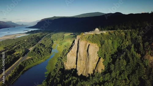 Columbia River Gorge with historic Vista House at sunset, Oregon, USA photo
