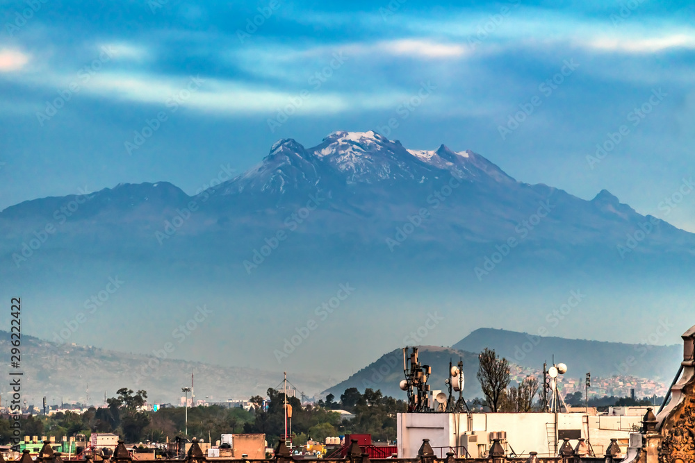 Snow Covered Mountain in Back Zocalo Mexico City Mexico