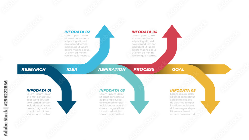 Business infographics template design with label. Timeline with 5 steps, options, arrows. Vector illustration. Business infographics template design with label. Timeline with 5 steps, options, arrows. Vector illustration.