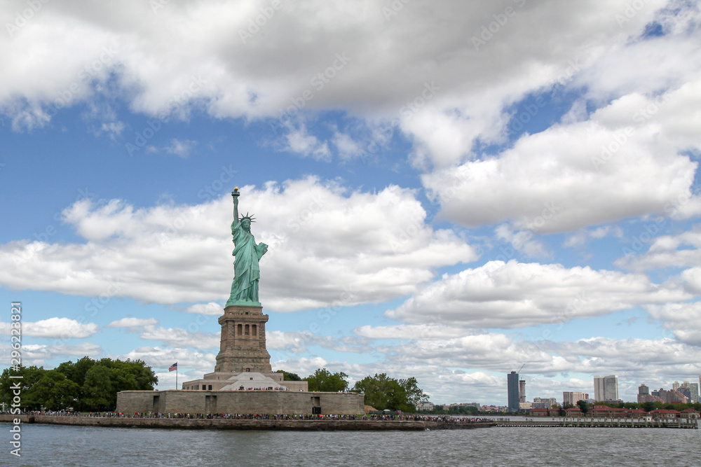 New york ,USA-June 15 ,2018:Tourist visit in front of the Statue of liberty is American landmark have famous in New York ,USA .