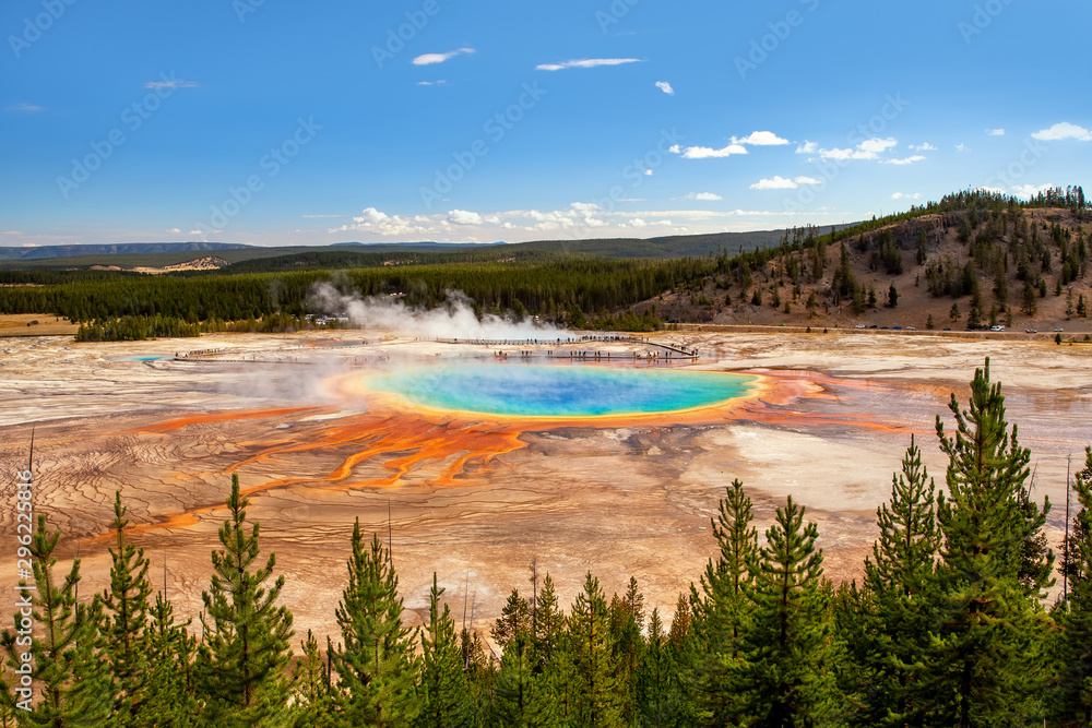 Midway Geyser Basin, Yellowstone National Park, Wyoming / USA :August 27 2017: The Grand Prismatic Spring in Yellowstone National Park is the largest hot spring in the United States, and the third la Midway Geyser Basin, Yellowstone National Park, Wyoming / USA :August 27 2017: The Grand Prismatic Spring in Yellowstone National Park is the largest hot spring in the United States, and the third la