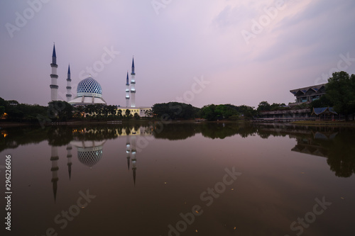 The Sultan Salahuddin Abdul Aziz Shah Mosque or Shah Alam Mosque during hazy sunrise