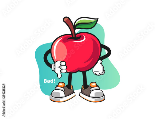 Apple thumbs down mascot design vector. Cartoon character illustration for business, t shirt, sticker.