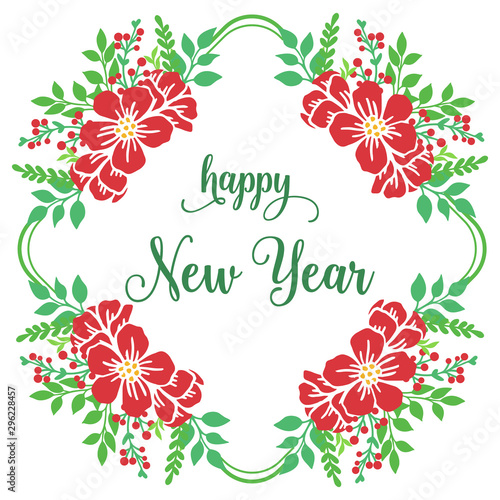 Invitation card happy new year, with abstract red wreath frame. Vector