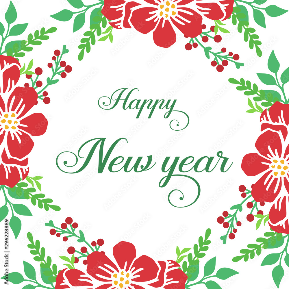 Decor for greeting card happy new year, with seamless red flower frame. Vector Decor for greeting card happy new year, with seamless red flower frame. Vector