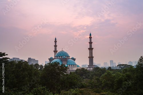 majestic view of federal territory kuala lumpur, malaysia mosque during sunrise