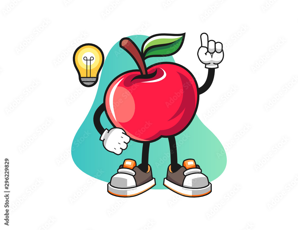 Apple get an idea mascot design vector. Cartoon character illustration for business, t shirt, sticker. Apple get an idea mascot design vector. Cartoon character illustration for business, t shirt, sticker.