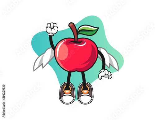 Apple fly mascot design vector. Cartoon character illustration for business, t shirt, sticker.