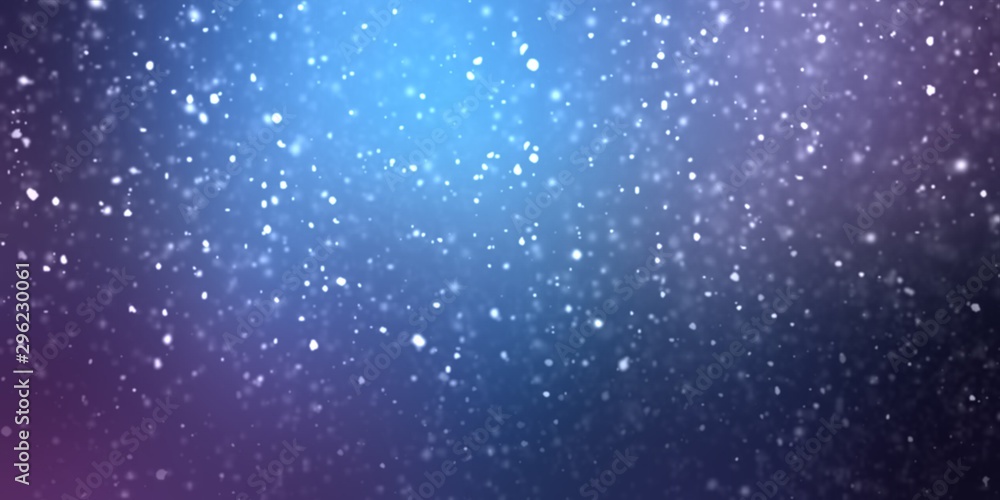 Night snow abstract banner. Dark blue lilac transition background. Season template. Secret winter illustration. Low light.