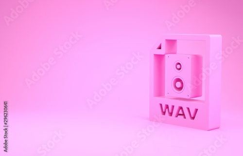 Pink WAV file document. Download wav button icon isolated on pink background. WAV waveform audio file format for digital audio riff files. Minimalism concept. 3d illustration 3D render photo