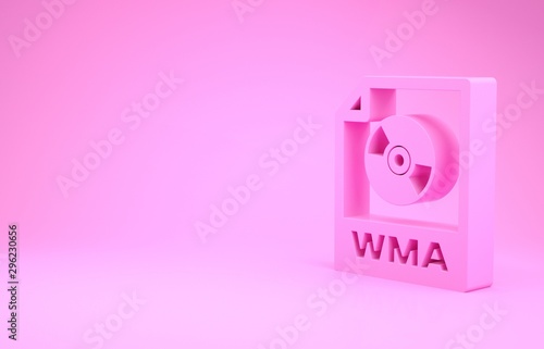 Pink WMA file document. Download wma button icon isolated on pink background. WMA file symbol. Wma music format sign. Minimalism concept. 3d illustration 3D render photo