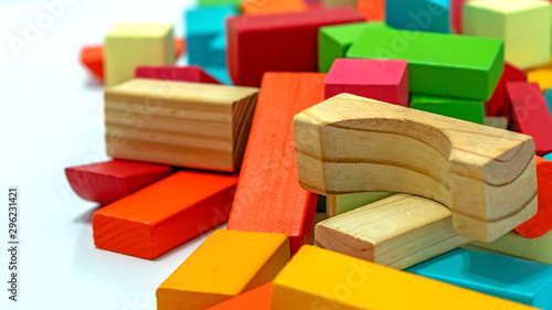 close up multi-colored wooden blocks