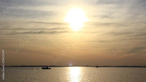 sunset lake boat