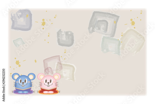 年賀状テンプレート・ねずみペア・キャラクター（横・背景のみ）