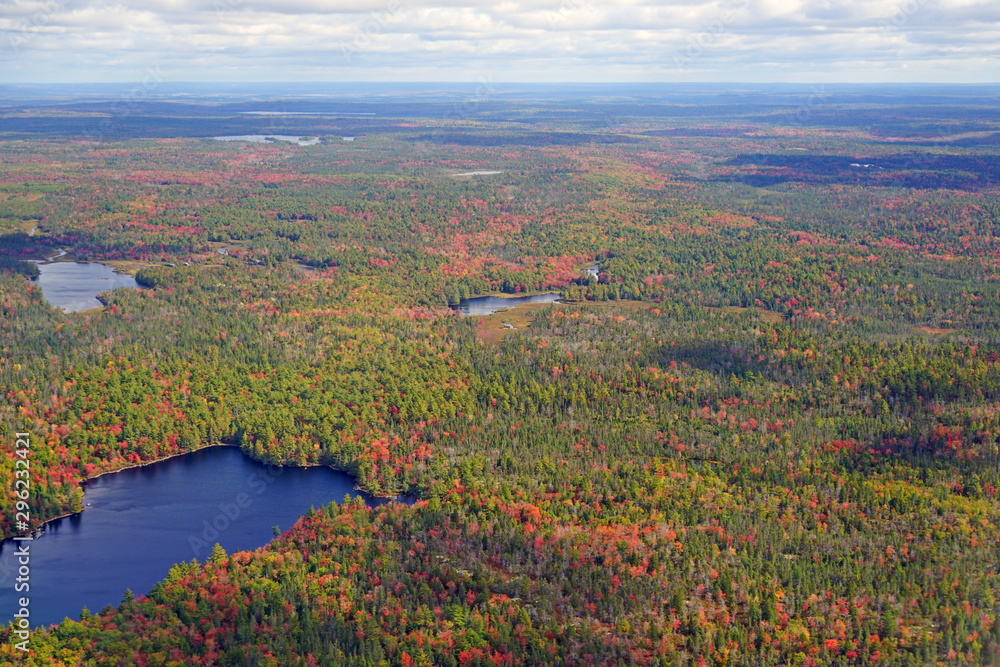 Aerial view of foliage colors over Nova Scotia near Halifax