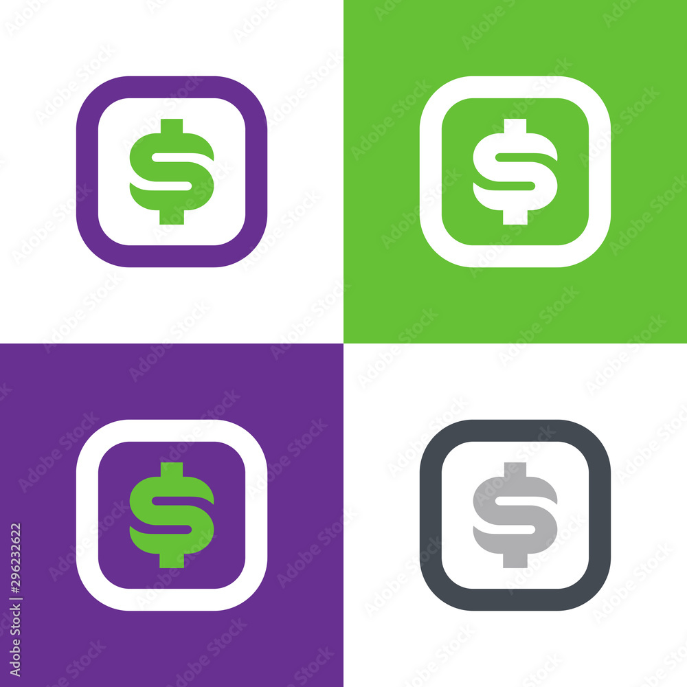 Vector money icons set, square shape symbol design