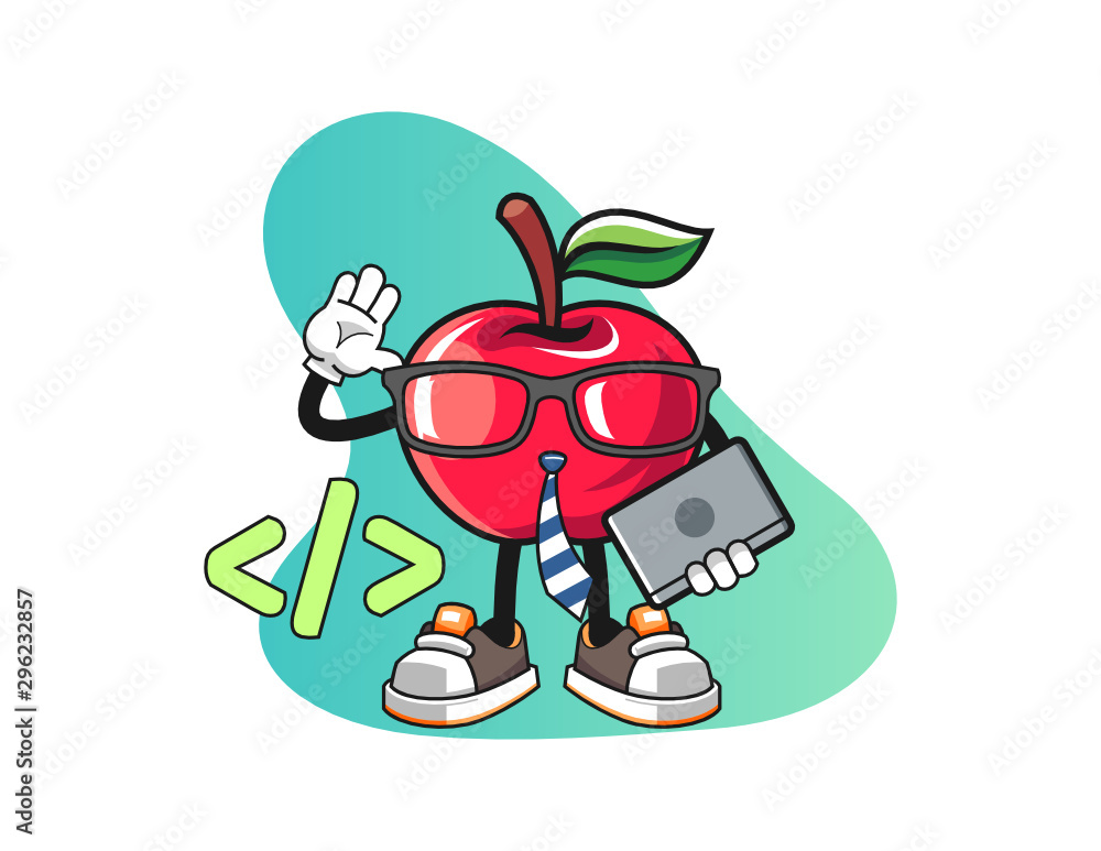 Apple developer mascot design vector. Cartoon character illustration for business, t shirt, sticker.