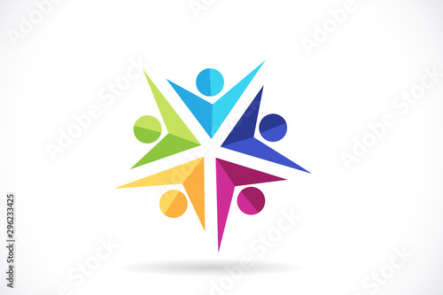 Logo teamwork unity business people community charity volunteer friendship logo vector image id cards web template