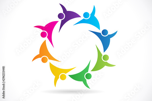 Logo teamwork unity business people community charity volunteer friendship logo vector image id cards web template