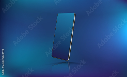 Mobile phone Mockup for UI,UX,KIT presentation. Futuristic Smartphone in isometric, presentation position. 3D realistic cellphone mockup. Vector illustration. Smartphone gadget background 