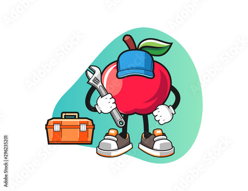 Apple mechanic mascot design vector. Cartoon character illustration for business, t shirt, sticker.