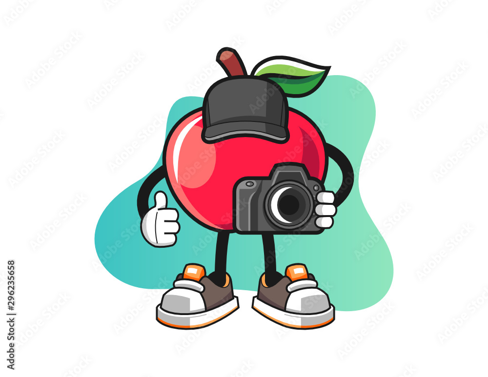 Apple photographer mascot design vector. Cartoon character illustration for business, t shirt, sticker.