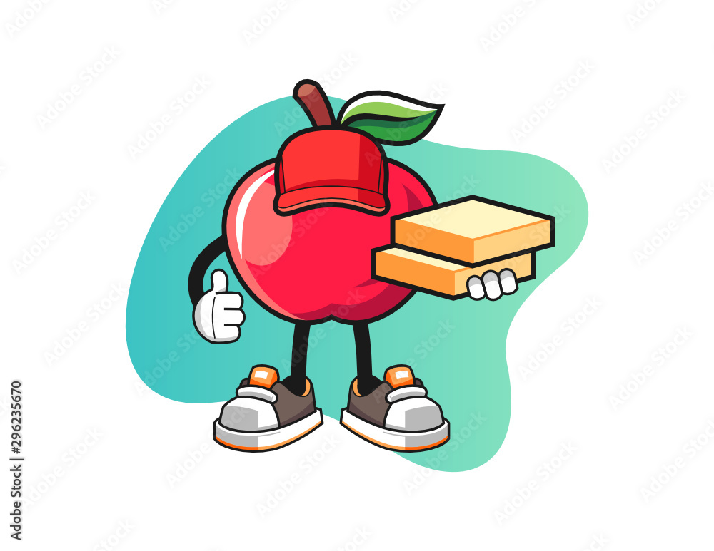 Apple pizza delivery mascot design vector. Cartoon character illustration for business, t shirt, sticker. Apple pizza delivery mascot design vector. Cartoon character illustration for business, t shirt, sticker.